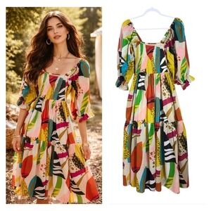 Womens Maxi Dress Small Coastal Beachy Fairy Garden Party Resort Puff Sleeves